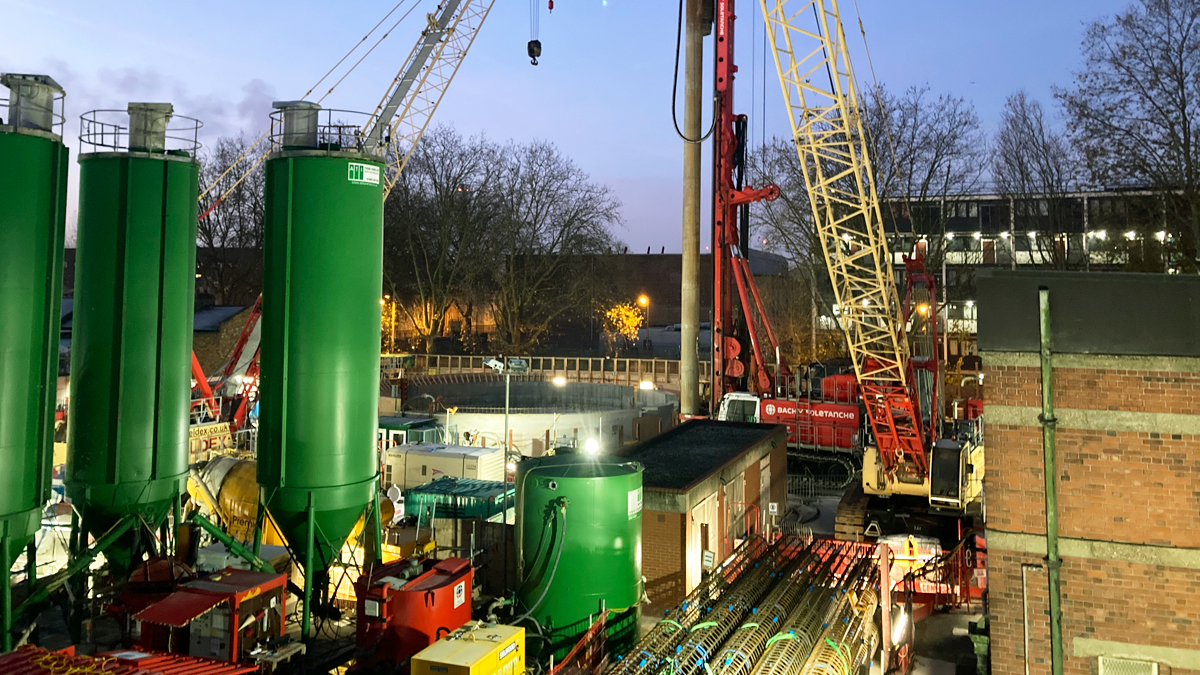 Geotechnical works setup with silos of CEM I and GGBSF - Courtesy of CVB JV