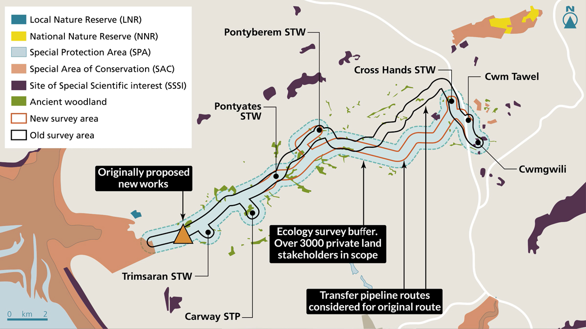 Ecological designations informing the EIA of potential impacts due to the rising main construction corridor - Courtesy of ICE