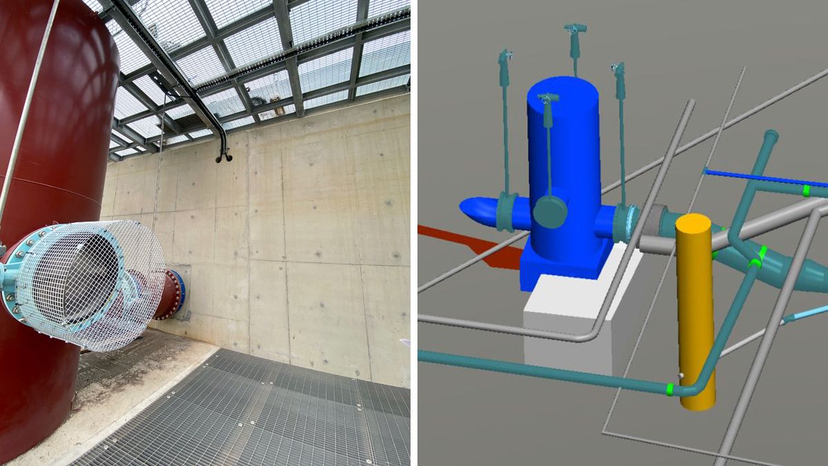 As built an model of the supernatant inlet port with debris screen - Courtesy of Essex & Suffolk Water and Stantec UK