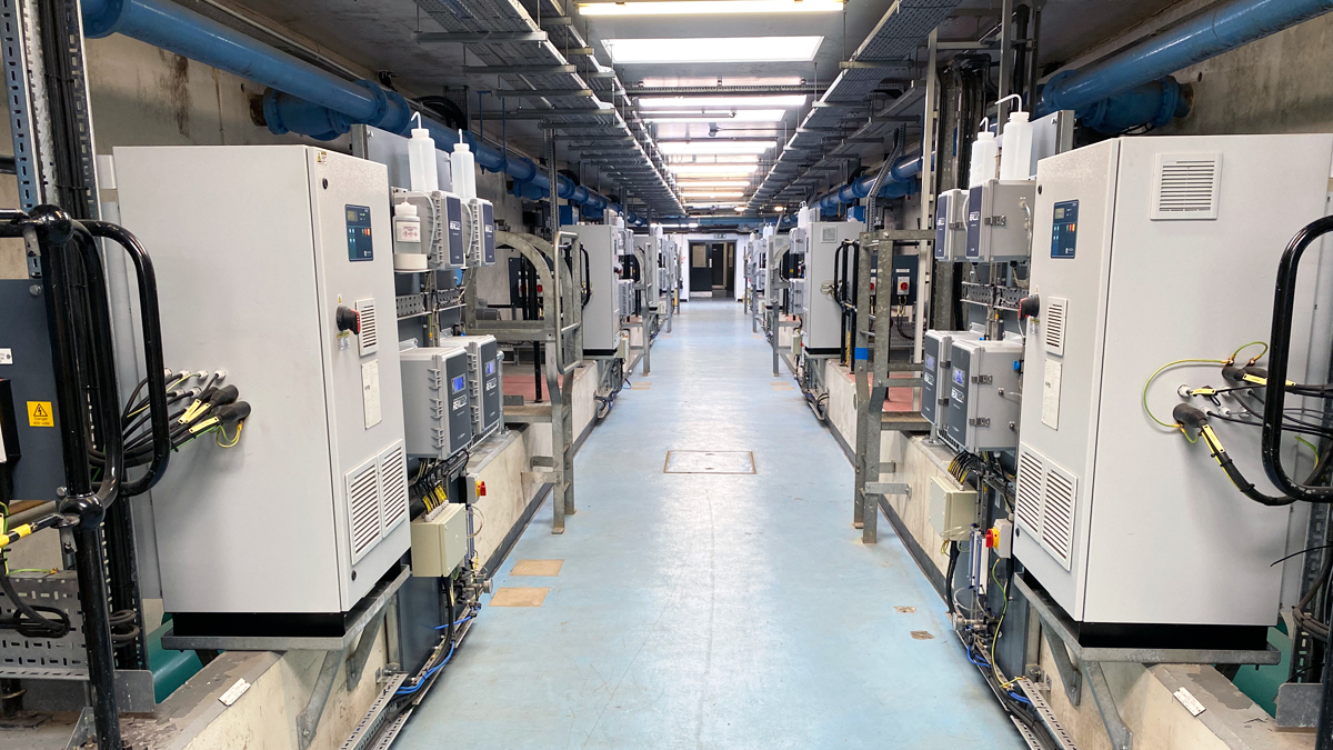 Individual UV control panel and monitoring board per filter. A view up Mosswood’s filter gallery - Courtesy of MMB