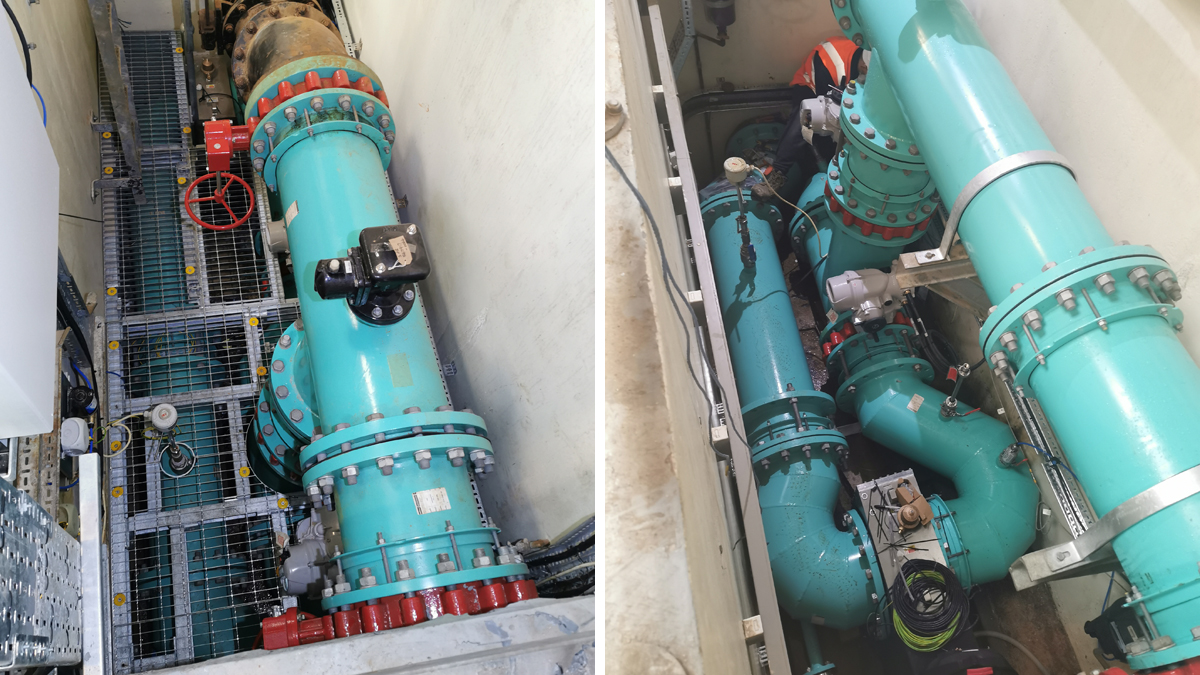 (left) In Mosswood’s smallest dry wells, GMS flooring was installed by FSE to provide safe access and (right) Successful pipework and reactor installation at Mosswood by Fluid Sealing & Engineering (FSE) - Courtesy of MMB