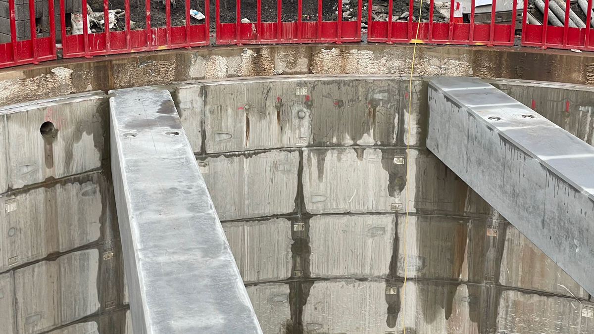 Detention tank shaft construction - roof beams installed - Courtesy of United Utilities
