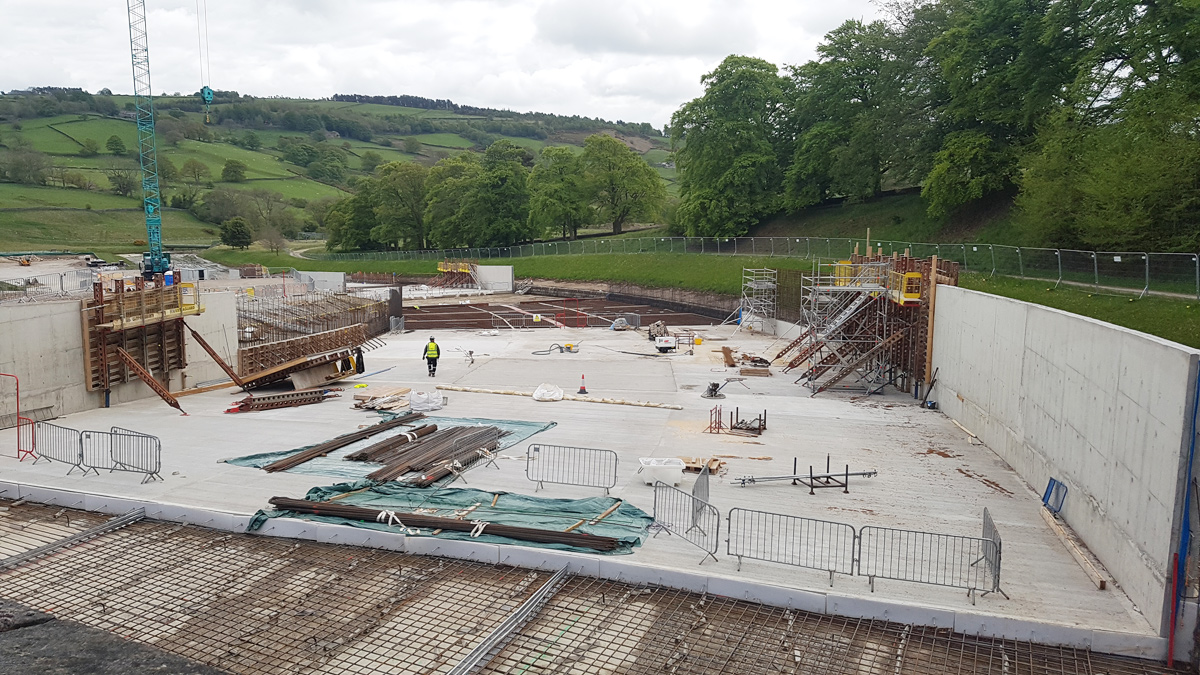 Construction works in the spillway showing the new channel - Courtesy of MMB