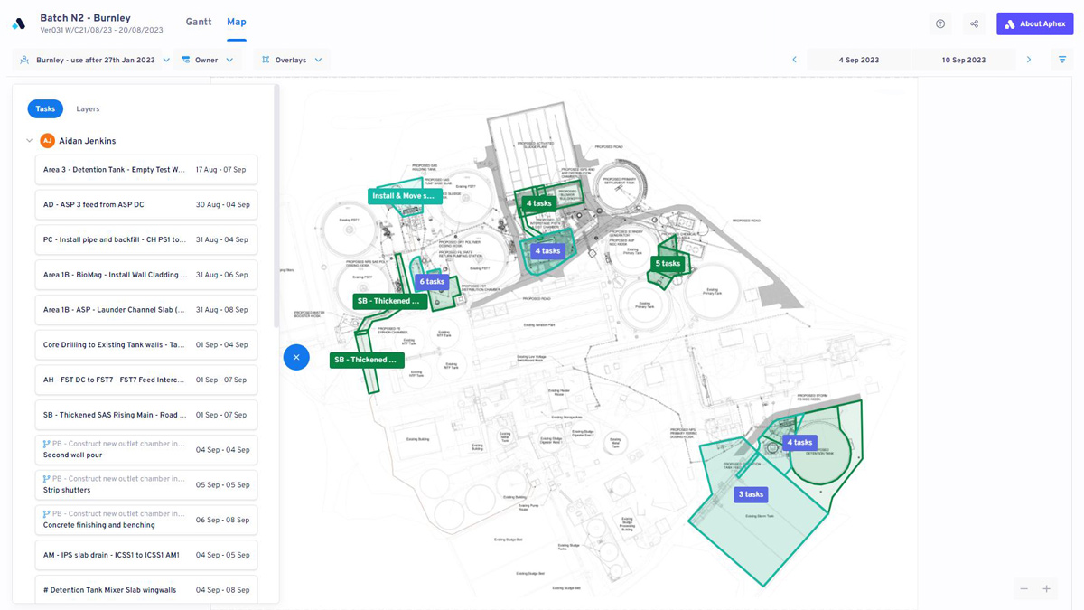Aphex construction planning software map view - Courtesy of United Utilities