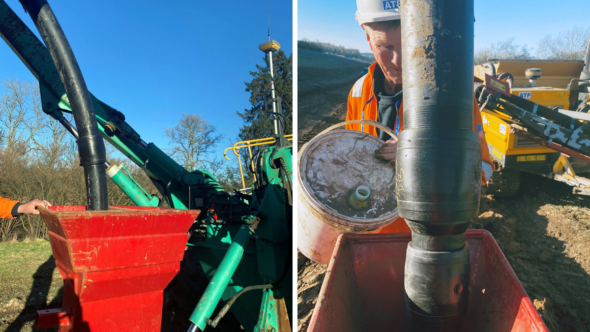 (left) Pipe plough in progress and (right) reducer installed - Courtesy of A. Thomas Plant Hire Ltd (ATP)