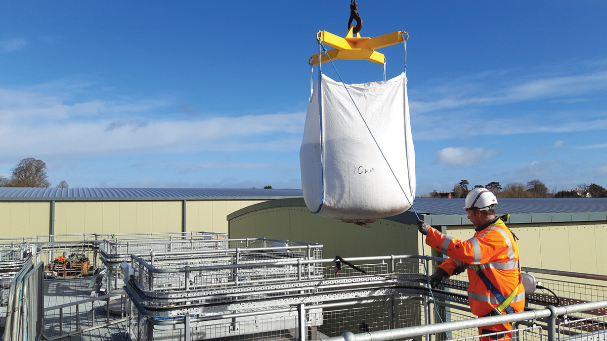 Instillation of 14/25 sand media into manganese removal filters - Courtesy of Wessex Water
