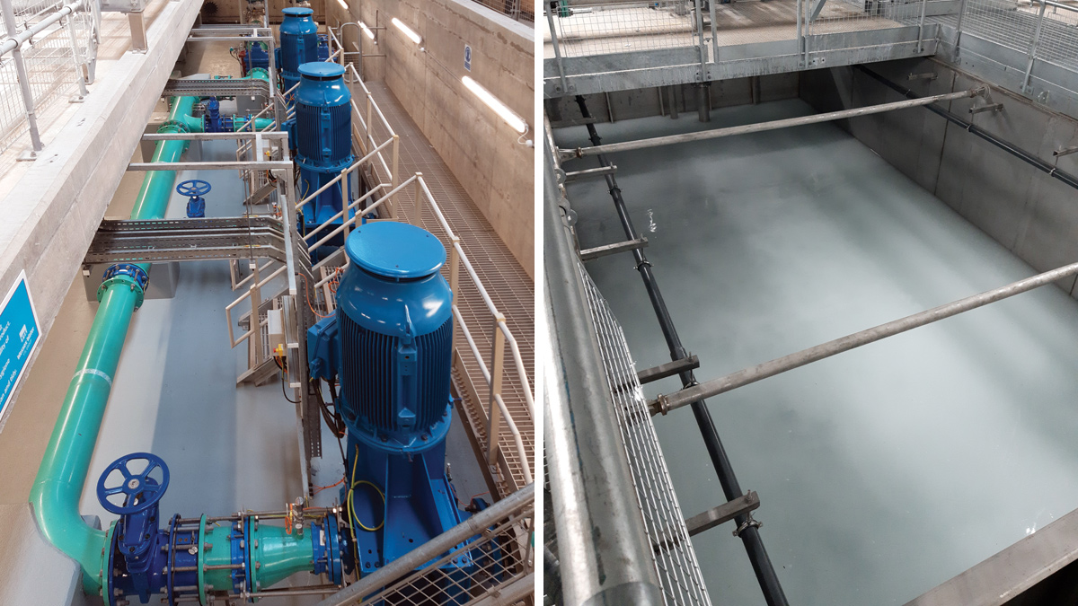 (left) High lift pump hall and (right) air saturation test of DAF lane - Courtesy of Wessex Water