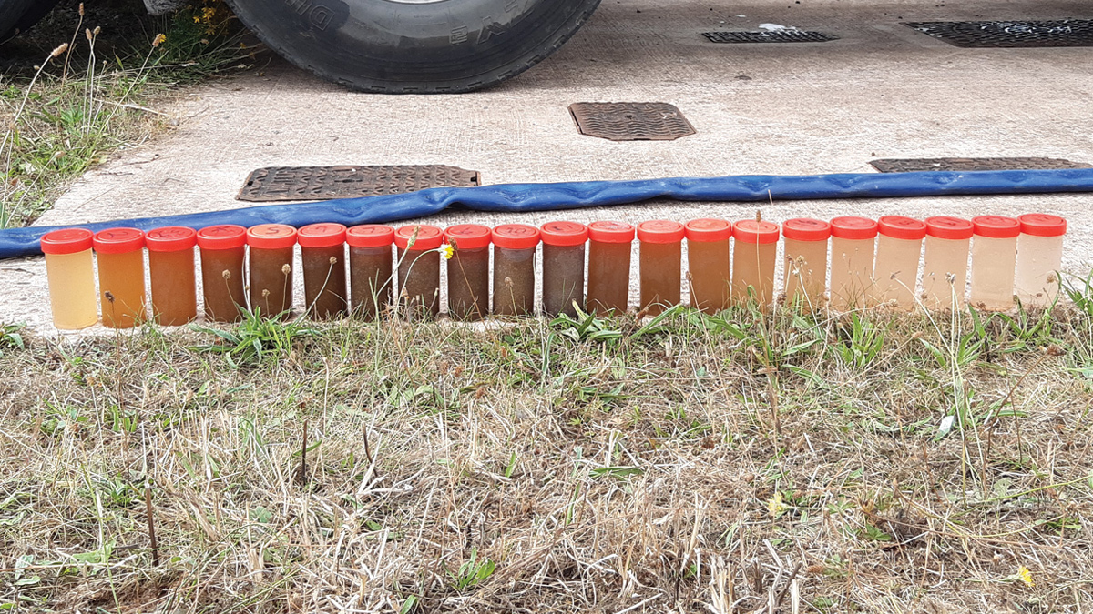 Ice pigging flushing samples - Courtesy of Wessex Water