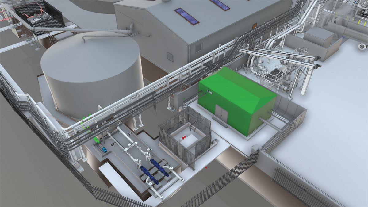 View looking at Serpecon conveyors and pre-THP silo feed pumps - Courtesy of Galliford Try
