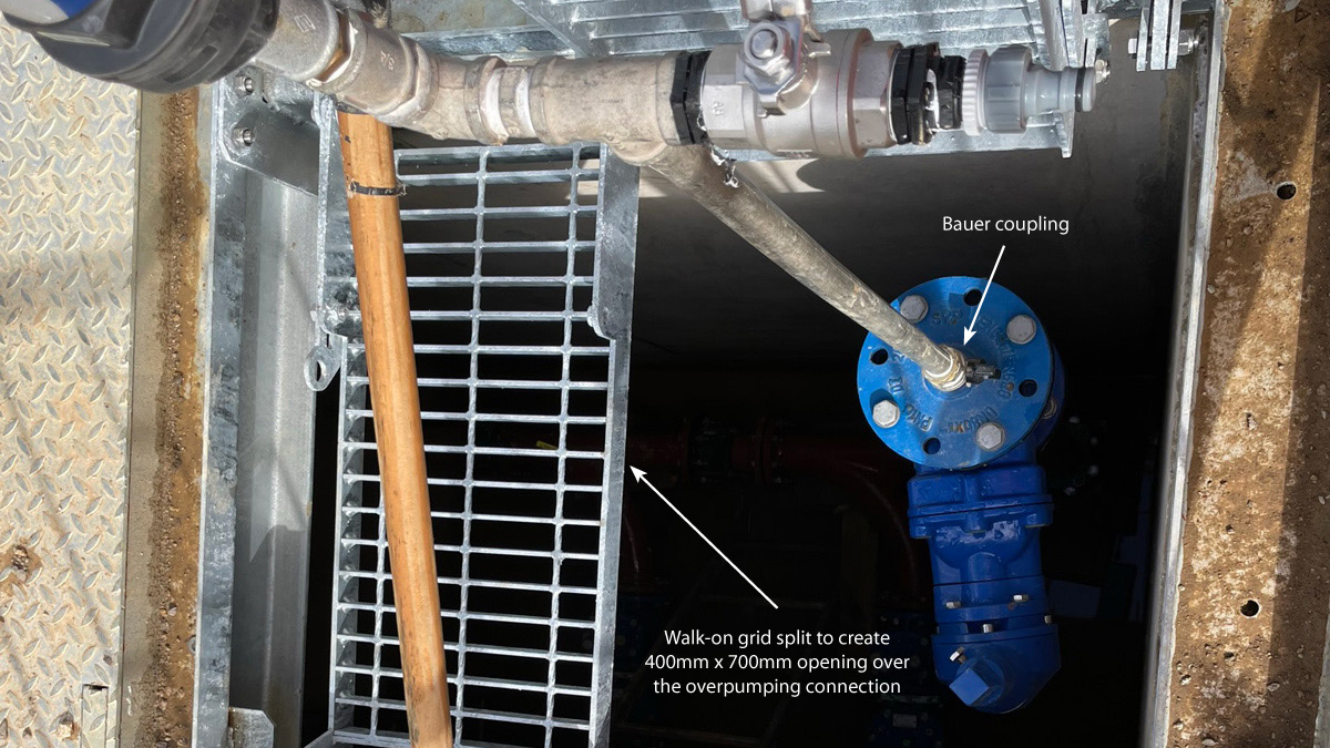 Valve chamber cover, with split walk-on grid over the Bauer connection - Courtesy of Wessex Water