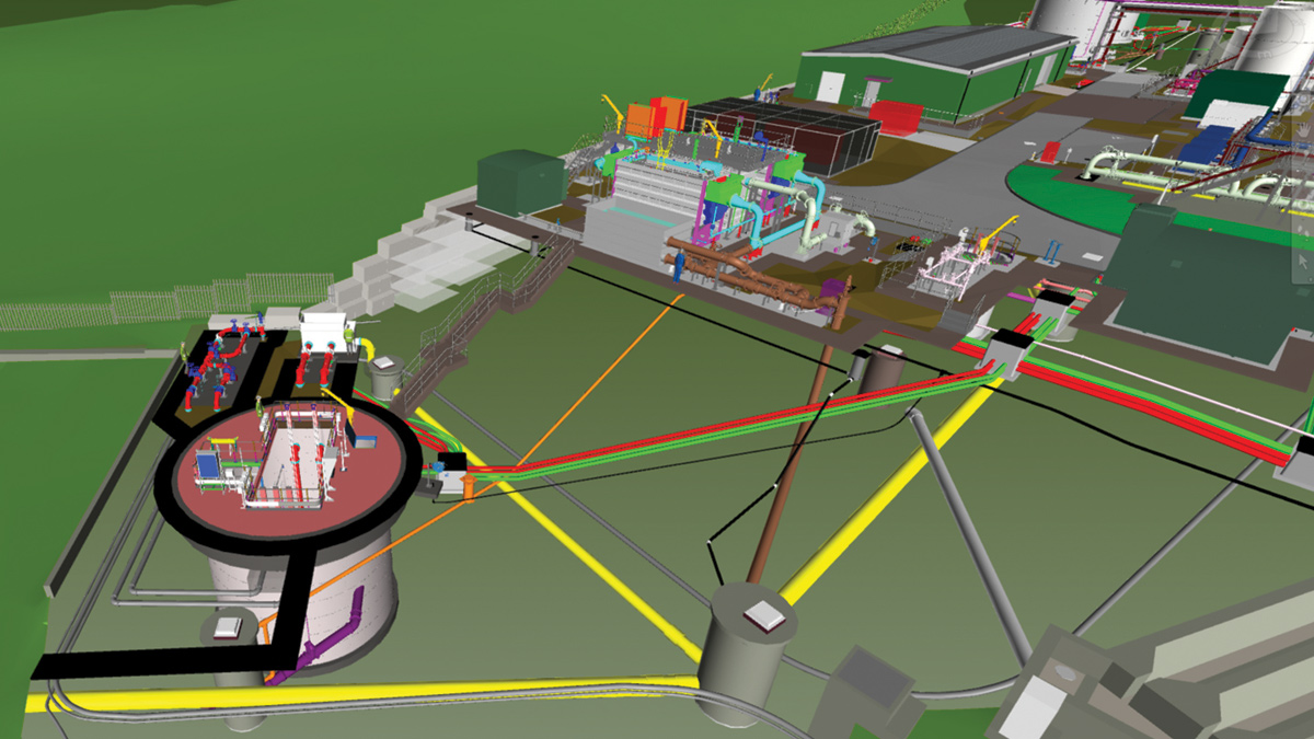 Winchburgh 3D model (lower pumping station area) with below ground services visible – Courtesy of ESD JV