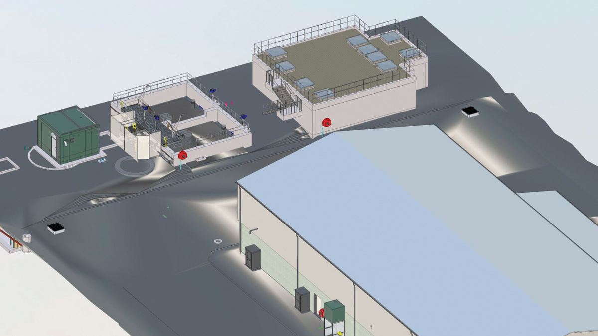 Clockwise from top left - Dechlorination plant, wastewater tanks, chlorine contact tank and treatment building - Courtesy of MMB