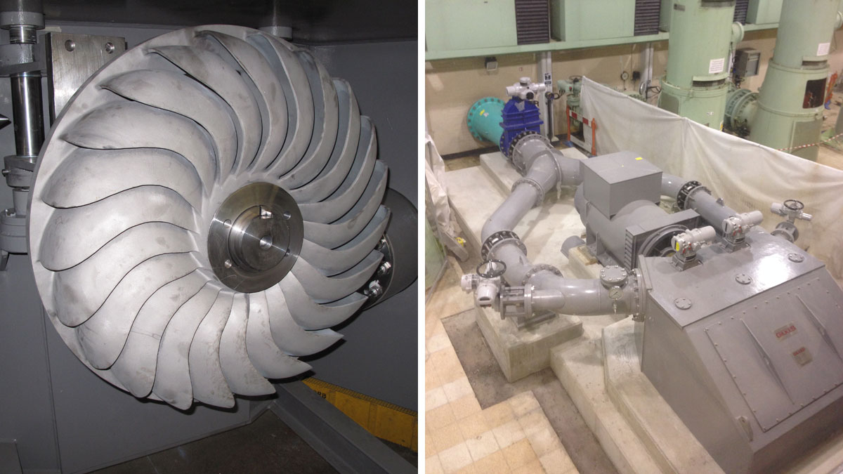 (left) 20" runner and (right) Turgo installation