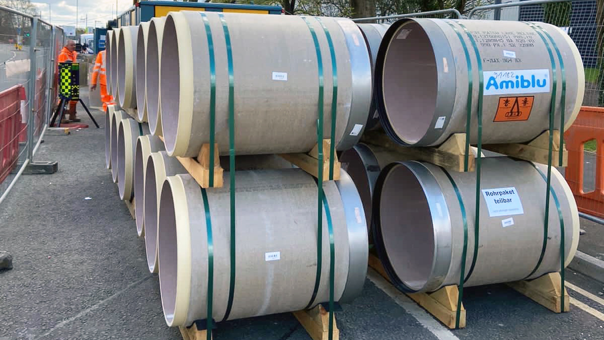 Amiblu pipes require minimal site storage - Courtesy of MDA Ltd