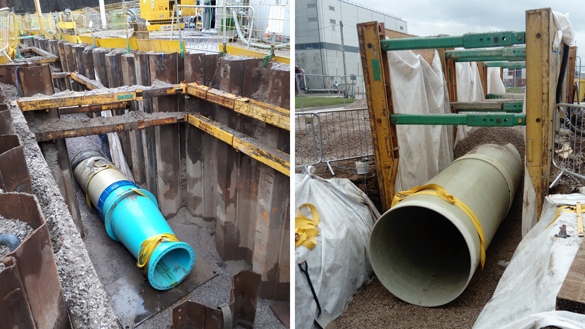 Laying new GRP pipeline - Courtesy of MMB